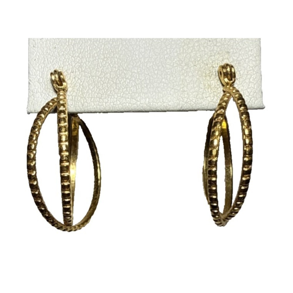 Vintage‎ Double Layer Gold Tone Textured Hoop Earrings J19-3